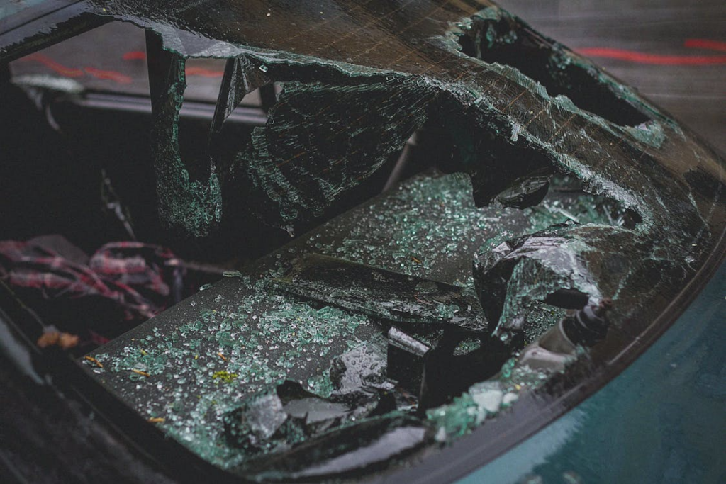 An image of a broken windshield      