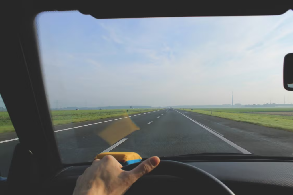 Driver on road with vehicle safety systems active